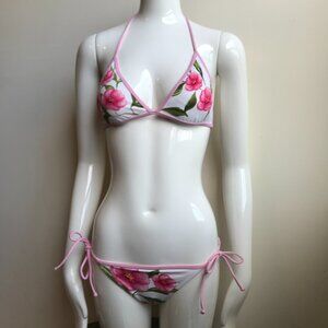 Billabong Swimsuit Pink & White Floral Print low rise triangle top bikini